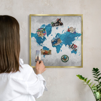 Tableau magnétique avec cadre de couleur dorée Carte à l'aquarelle