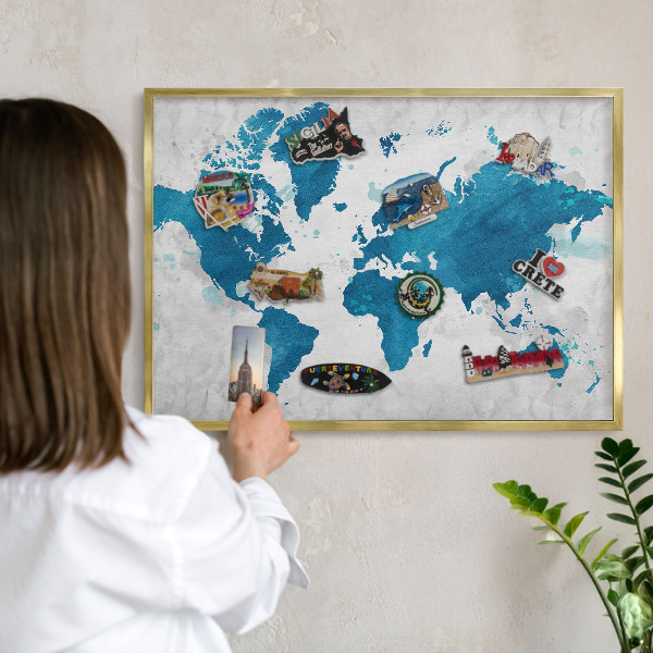 Tableau magnétique avec cadre de couleur dorée Carte à l'aquarelle