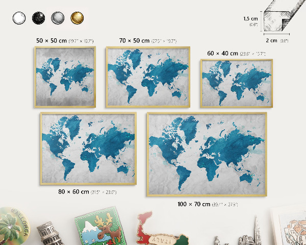Tableau magnétique avec cadre de couleur dorée Carte à l'aquarelle
