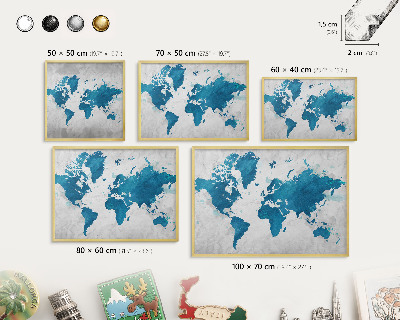 Tableau magnétique avec cadre de couleur dorée Carte à l'aquarelle