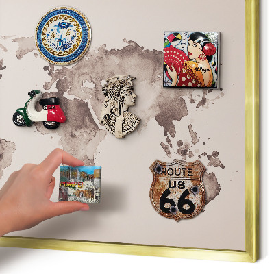 Tableau pour aimants cadre doré Carte du monde