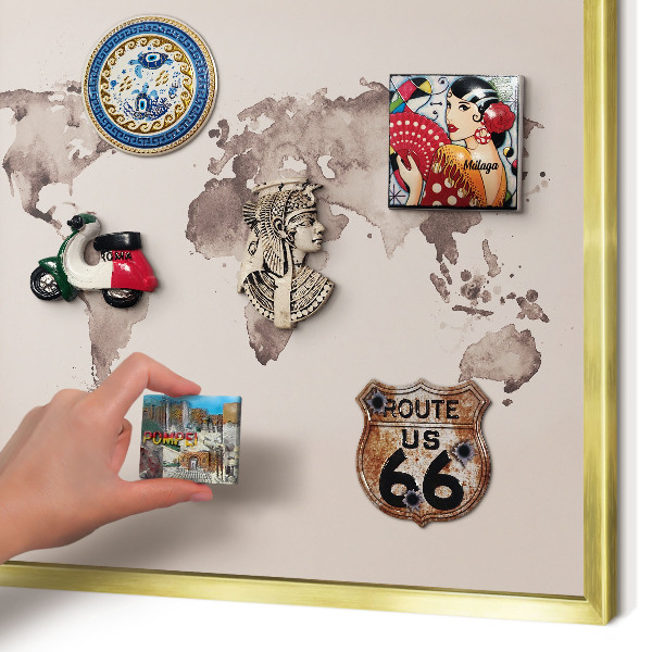 Tableau pour aimants cadre doré Carte du monde