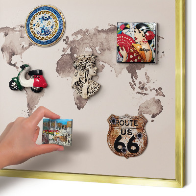 Tableau pour aimants cadre doré Carte du monde
