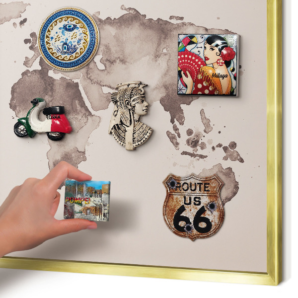 Tableau pour aimants cadre doré Carte du monde