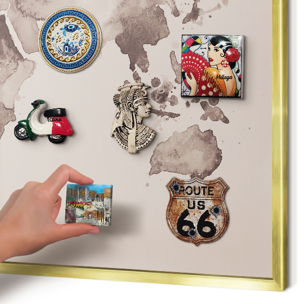 Tableau pour aimants cadre doré Carte du monde