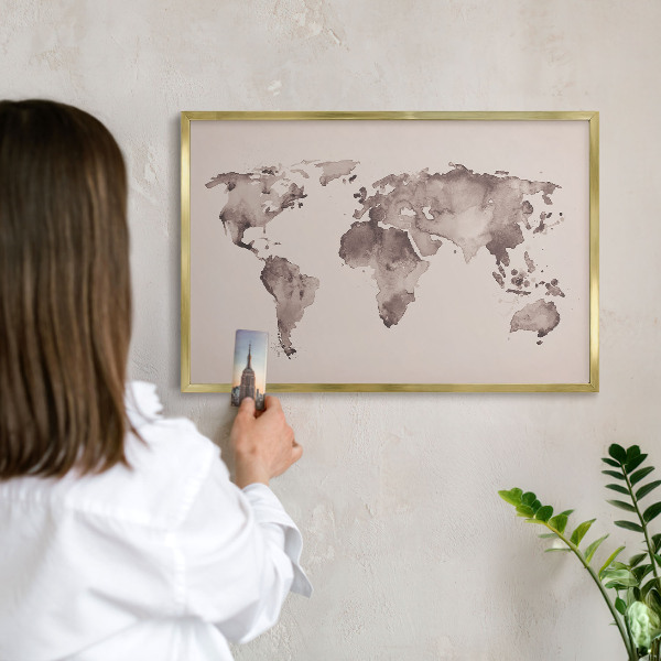 Tableau pour aimants cadre doré Carte du monde