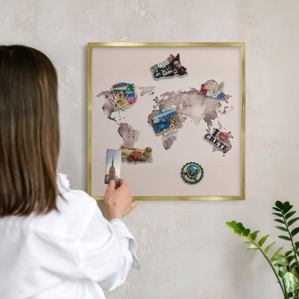 Tableau pour aimants cadre doré Carte du monde