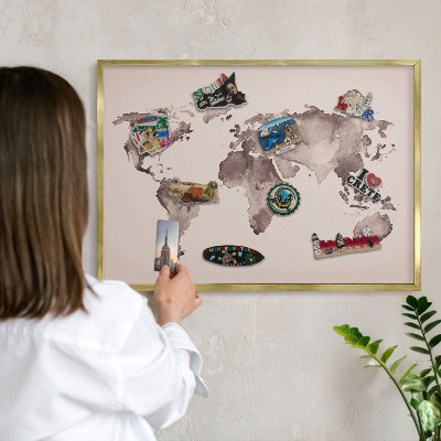 Tableau pour aimants cadre doré Carte du monde