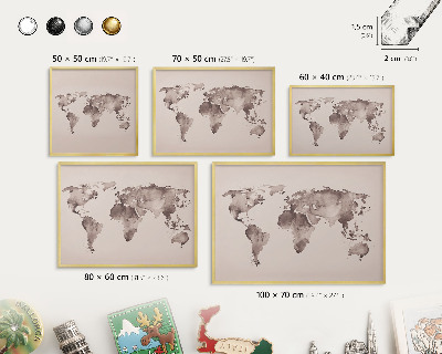 Tableau pour aimants cadre doré Carte du monde