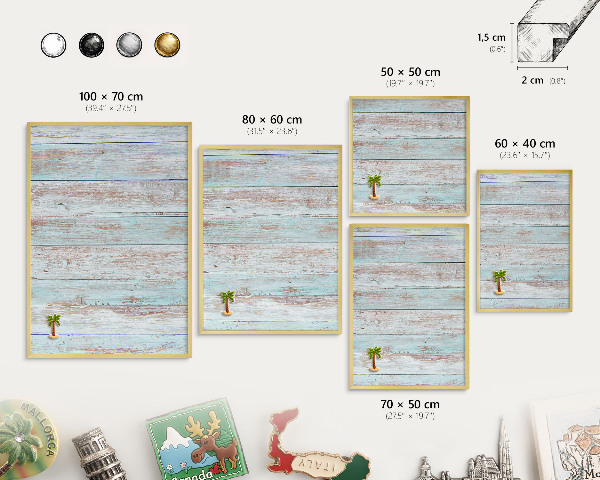 Tableau magnétique avec cadre de couleur dorée Planches rustiques