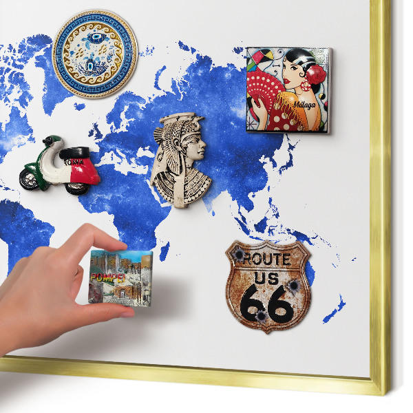 Tableau pour aimants cadre doré Carte du monde