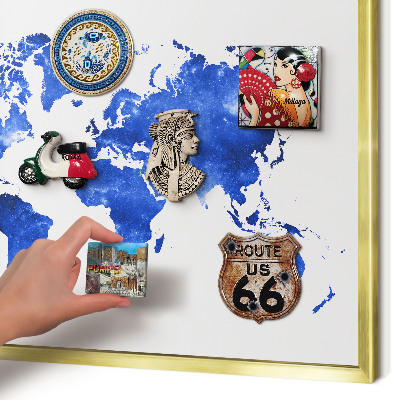 Tableau pour aimants cadre doré Carte du monde