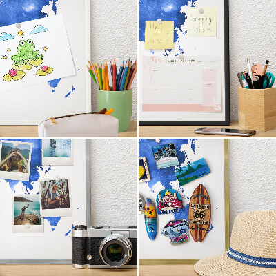 Tableau pour aimants cadre doré Carte du monde