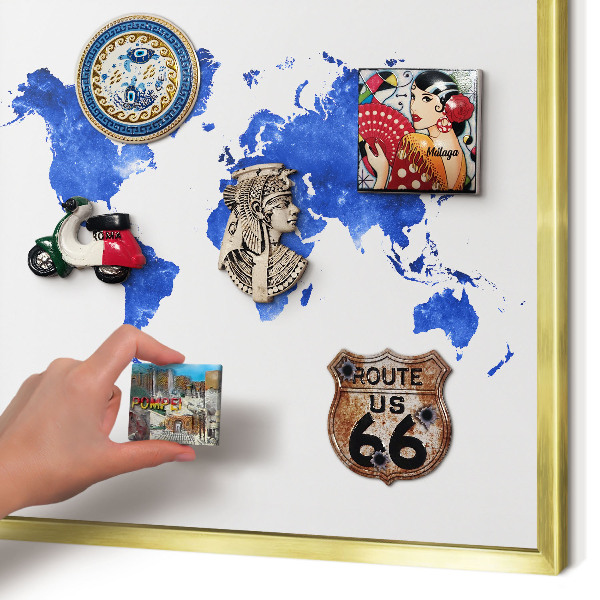 Tableau pour aimants cadre doré Carte du monde
