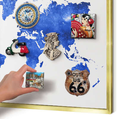Tableau pour aimants cadre doré Carte du monde