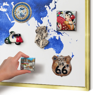 Tableau pour aimants cadre doré Carte du monde