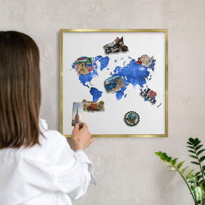 Tableau pour aimants cadre doré Carte du monde