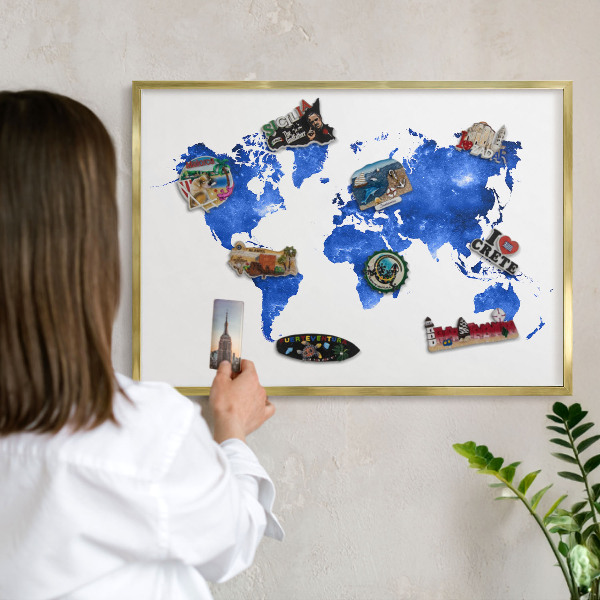 Tableau pour aimants cadre doré Carte du monde