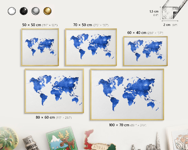 Tableau pour aimants cadre doré Carte du monde