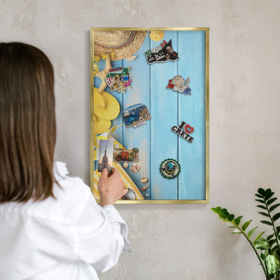 Tableau magnétique avec cadre de couleur dorée Ambiance plage