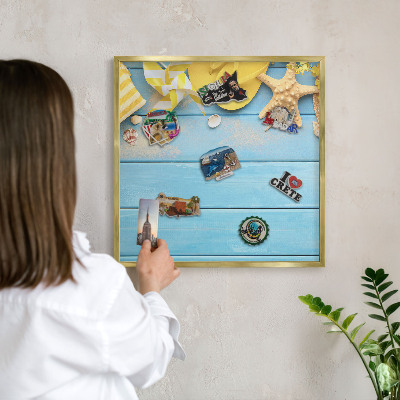 Tableau magnétique avec cadre de couleur dorée Ambiance plage