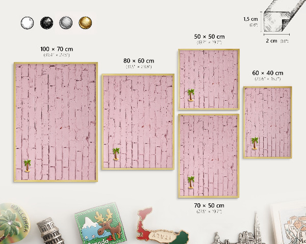 Tableau pour aimants cadre doré Brique rose