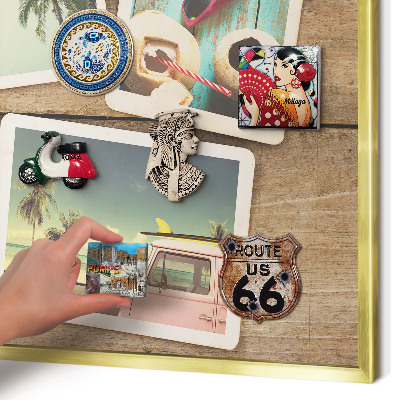 Tableau pour aimants cadre doré Nostalgie des vacances