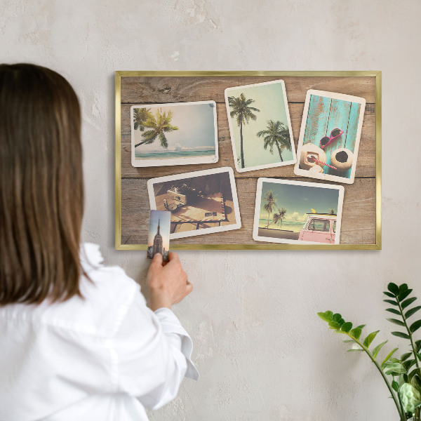 Tableau pour aimants cadre doré Nostalgie des vacances
