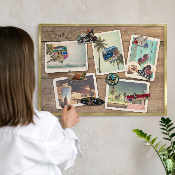 Tableau pour aimants cadre doré Nostalgie des vacances