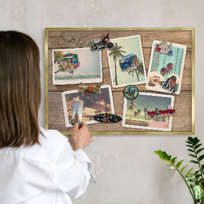 Tableau pour aimants cadre doré Nostalgie des vacances