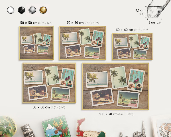 Tableau pour aimants cadre doré Nostalgie des vacances
