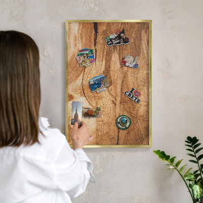 Tableau magnétique avec cadre de couleur dorée Bois naturel