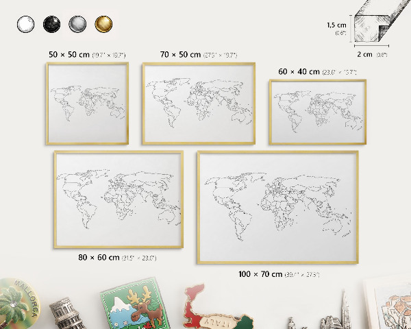 Tableau magnétique avec cadre de couleur dorée Carte des courbes de niveau