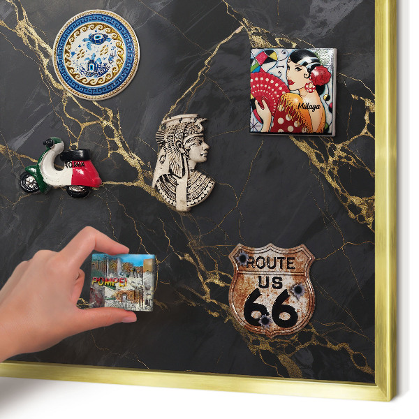 Tableau magnétique avec cadre de couleur dorée Marbre noir