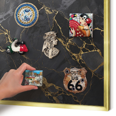 Tableau magnétique avec cadre de couleur dorée Marbre noir