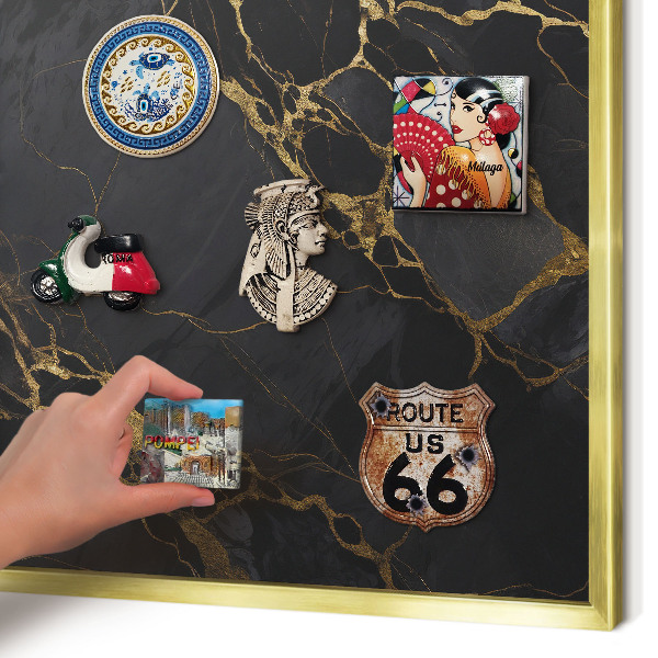 Tableau magnétique avec cadre de couleur dorée Marbre noir