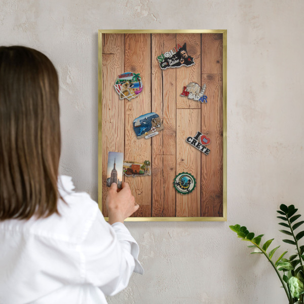 Tableau magnétique avec cadre de couleur dorée Planches de bois