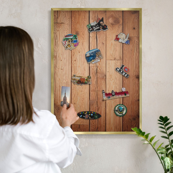 Tableau magnétique avec cadre de couleur dorée Planches de bois