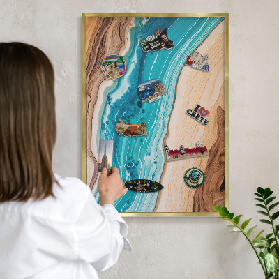 Tableau magnétique avec cadre de couleur dorée Les couches de la Terre