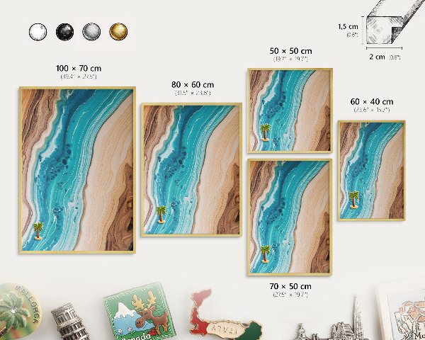 Tableau magnétique avec cadre de couleur dorée Les couches de la Terre