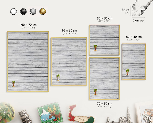 Tableau magnétique avec cadre de couleur dorée Bois clair