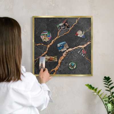 Tableau pour aimants cadre doré Rubans de marbre