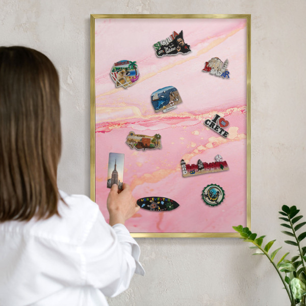 Tableau pour aimants cadre doré Élégance rose