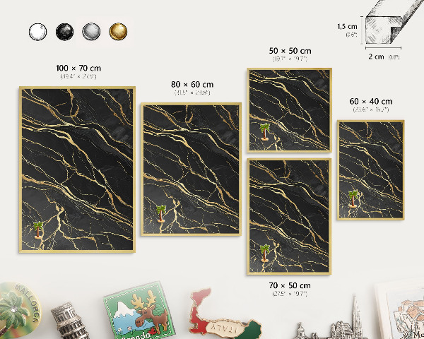 Tableau pour aimants cadre doré Vagues luxueuses