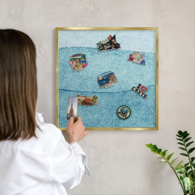 Tableau pour aimants cadre doré Vagues bleues
