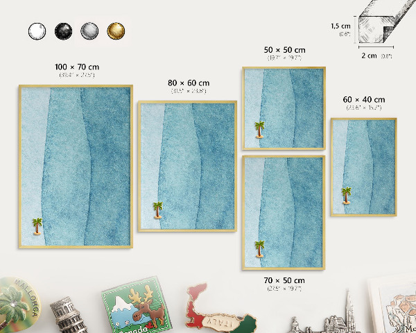 Tableau pour aimants cadre doré Vagues bleues
