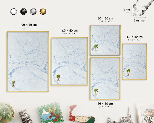 Tableau magnétique avec cadre de couleur dorée Motif en marbre