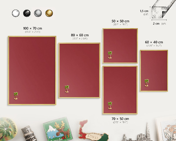 Tableau magnétique avec cadre de couleur dorée Couleur bordeaux
