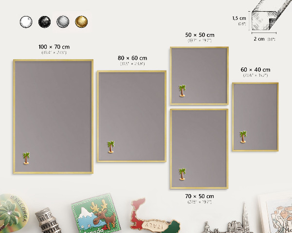 Tableau magnétique avec cadre de couleur dorée Gris cendré