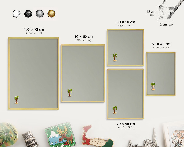 Tableau magnétique avec cadre de couleur dorée Gris neutre